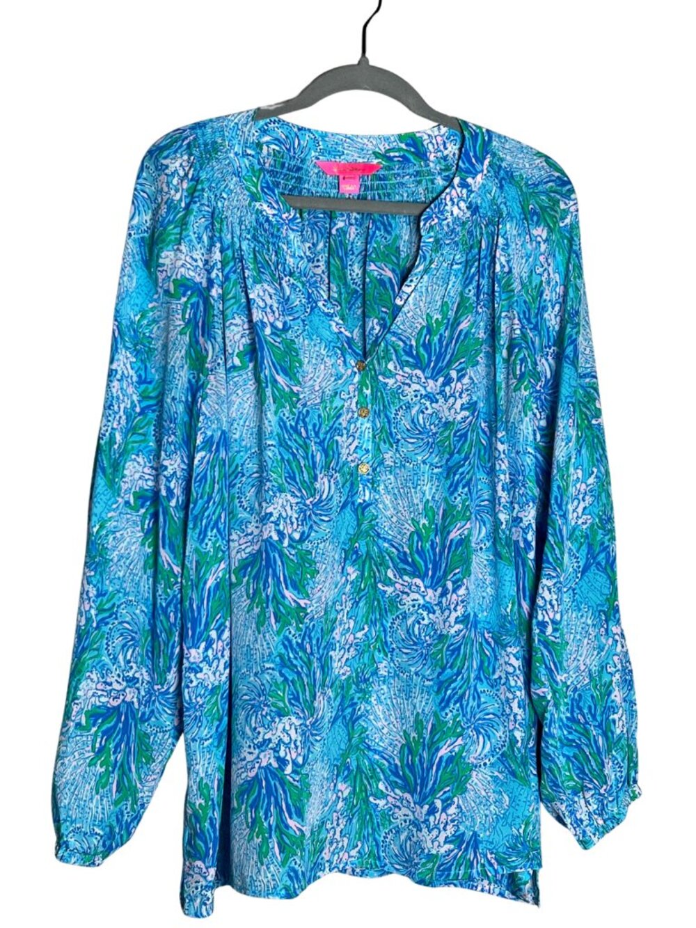 Lilly Pulitzer Elsa Silk Blouse Las Olas Aqua Strong Current Sea